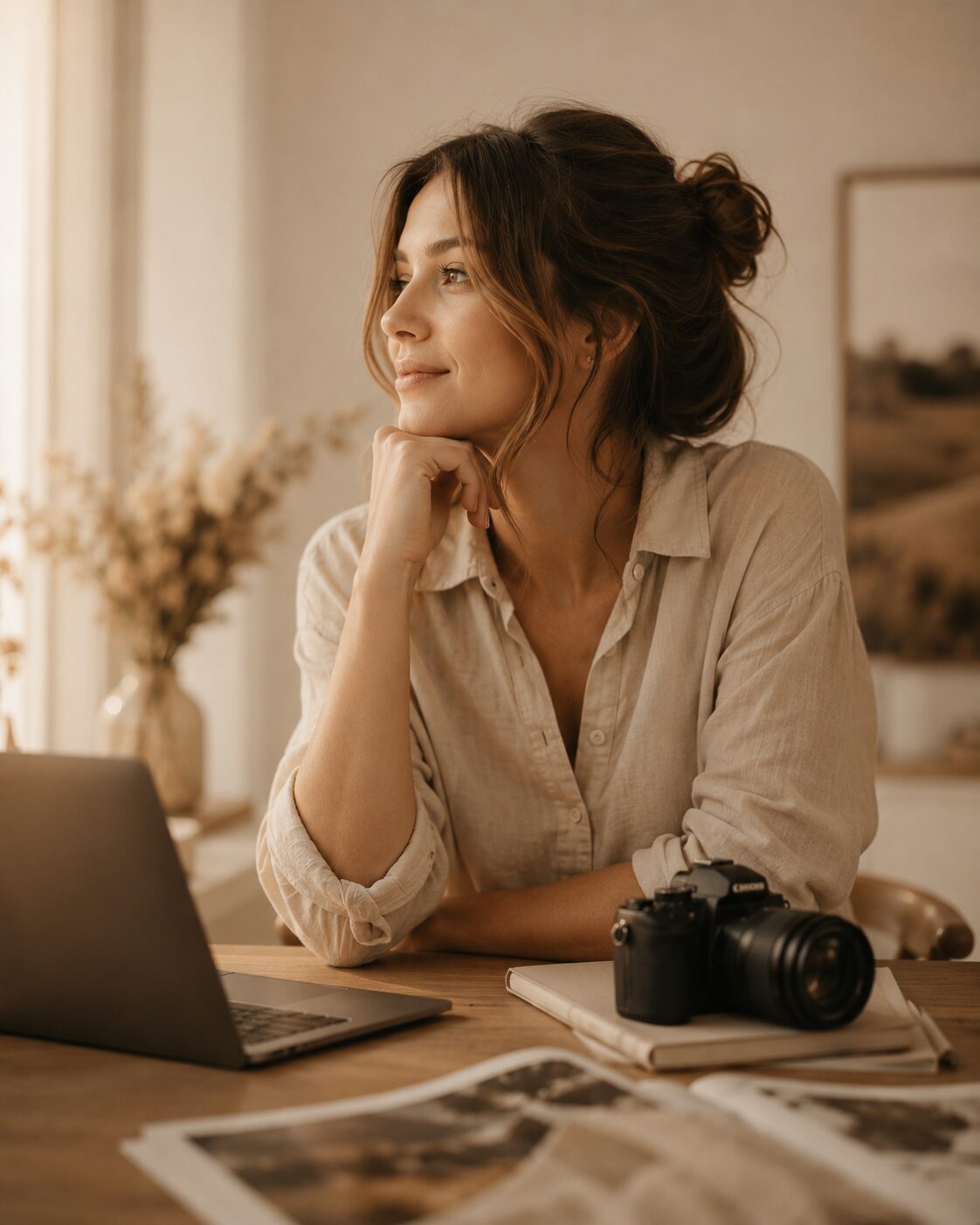 Photographer editing photographs on a laptop